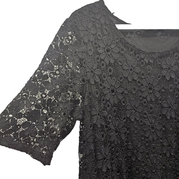 Tiana B. Black Lace & Embroidery Pullover Swing Lined Dress Size XL - Picture 3 of 8